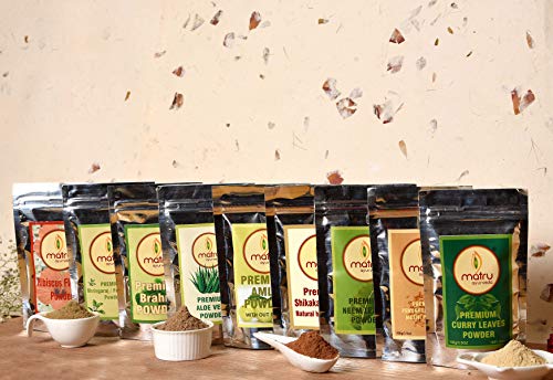 9 Ayurvedic Powders For Hair Combo Pack Hibiscus, Bhringraj, Brahmi, Aloe Vera, Amla, Shikakai, Neem, Fenugreek, Curry Leaves